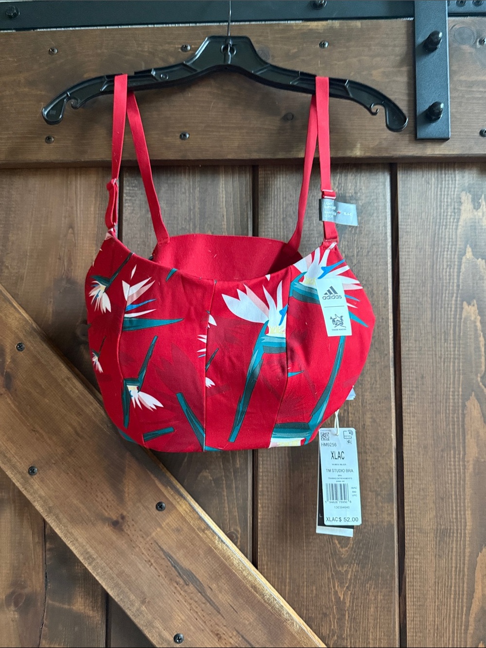 adidas Red Floral Sports Bra with Teal Accents